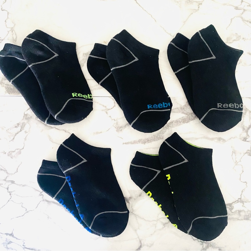 😄Kids (6 Pack) Reebok Black Low-Cut Black Socks SZ (M)